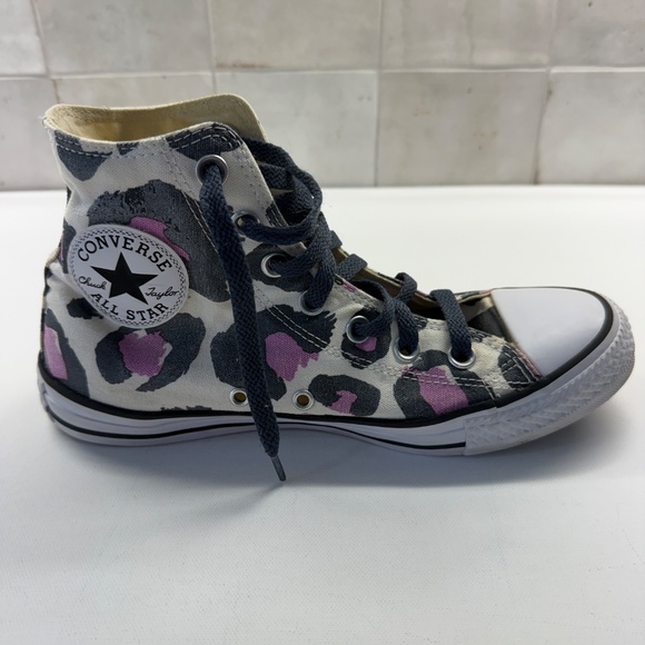 Converse All Star Chuck Taylor High Top Cheetah Pink Black Beige Womens Sz 8 - Picture 3 of 16
